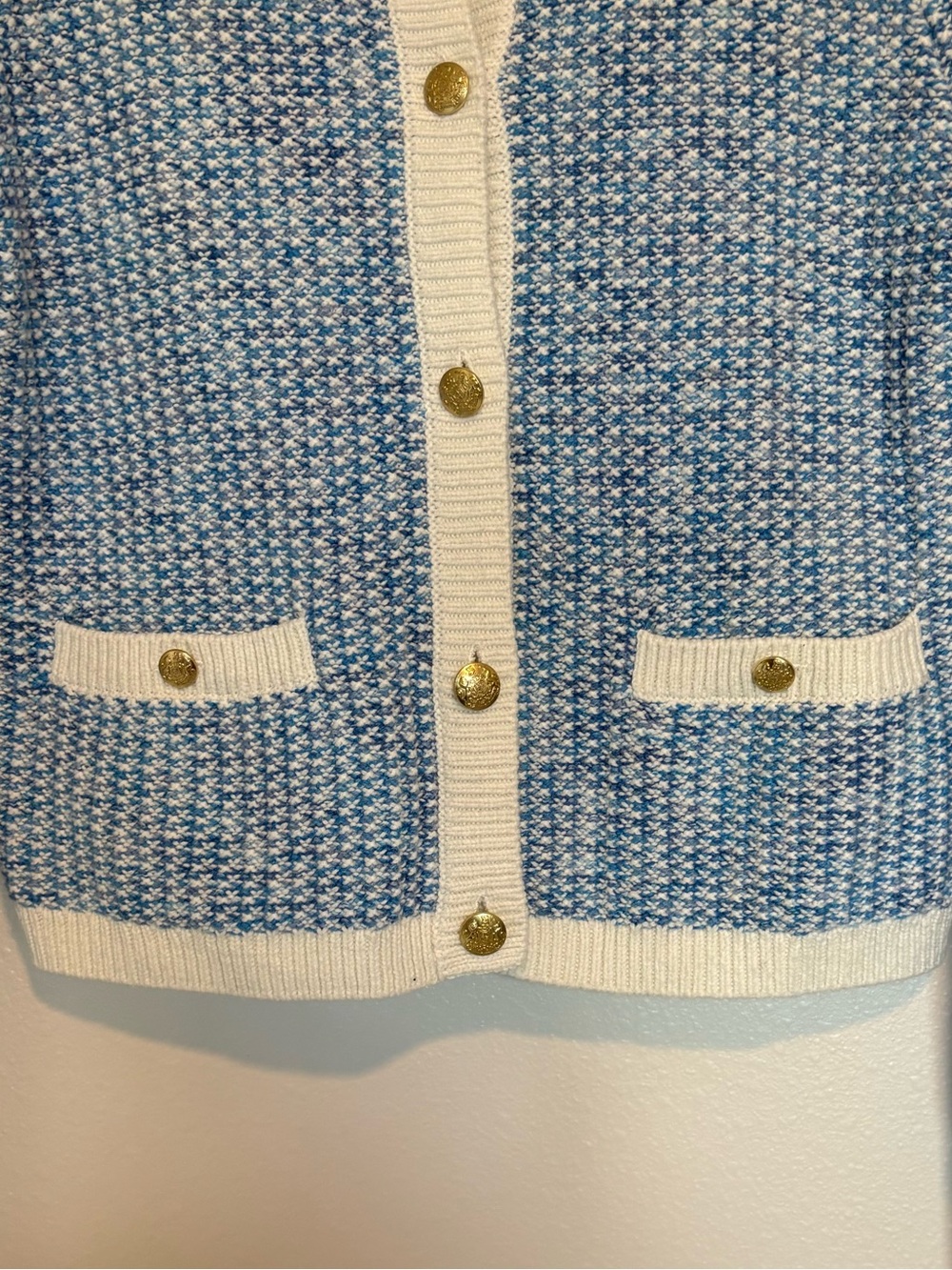 J. Crew Popcorn Stitch Lady Jacket Crewneck Knit Cardigan Preppy Blue Small - Picture 5 of 10